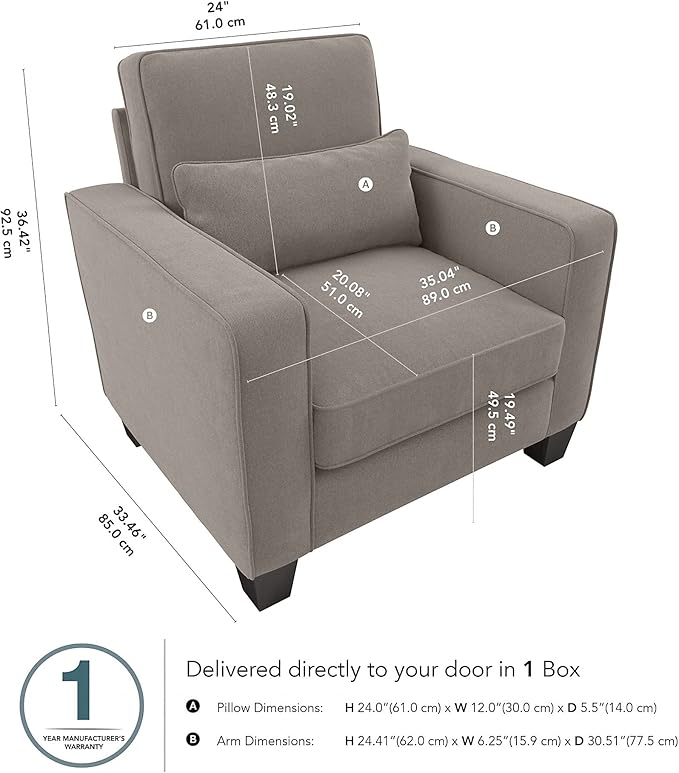 Bush Home Accent Chair with Arms Modern Armchair with Pet-Friendly Fabric Upholstery Living Room Stockton Collection Beige Herringbone