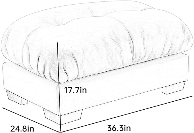 Velvet Upholstered Ottoman Footstool with Cushion for Sectional Sofa Couch 300lbs for Living RoomGrey