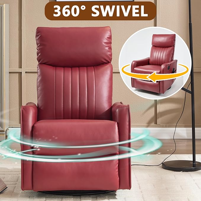 Slim Swivel Rocking Chair Recliner with PocketsLazy Boy Recliners for for AdultsSmall Recliner Chair for Small Spaces Manual Reclining Chair for Living Room Bedroom (Wine Red)