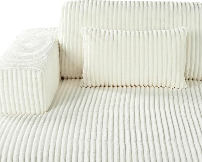 86-Inch Fluffy Corduroy Boneless Sleeper Daybed Loveseat Double Recliner Chaise Lounge Sofa Couches Floor Cloud Sofa Chaise W/4 Pillows for Home Apartment Living Room