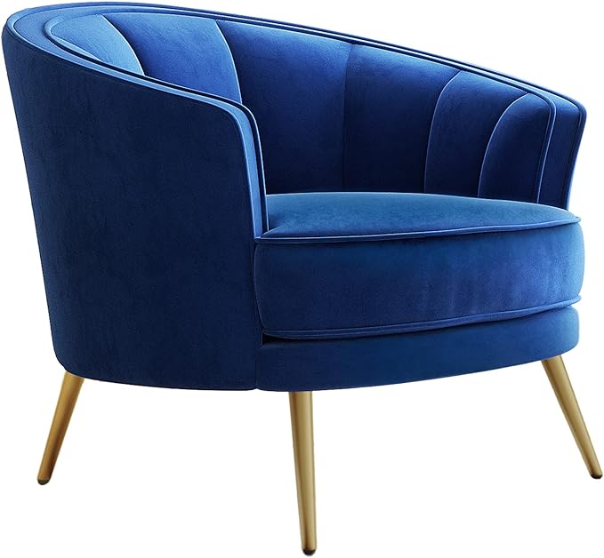 Modern Velvet Accent Barrel Chair Leisure Accent Chair Living Room Upholstered Armchair Vanity Chair for Bedroom Meeting RoomBlue