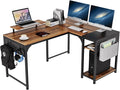 It's_Organized Reversible L Shaped Desk with Monitor Stand58x47 inch Corner DeskStudy Writing Computer Table with Storage Shelves for Home OfficeRustic Brown/Black