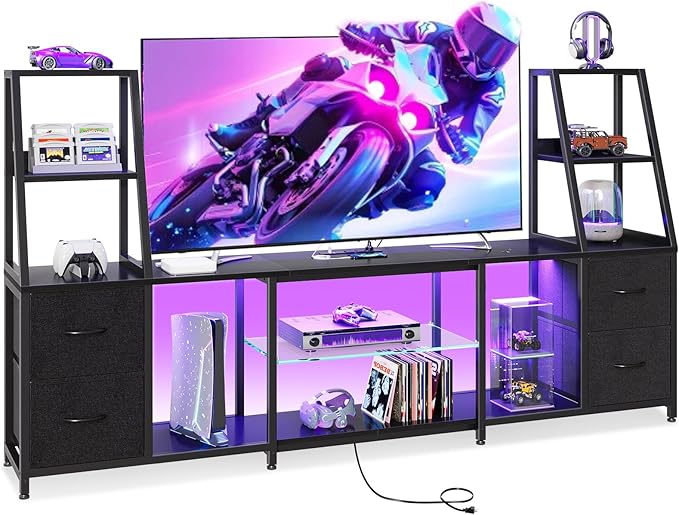 Casaottima LED TV Stand for 50–65 Inch TVs with Power Outlets &amp RGB Ligths Gaming Entertainment Center with 4 Drawers &amp Storage Media Console Supports Up to 75/85/95 Inch Wall-Mounted TVs B