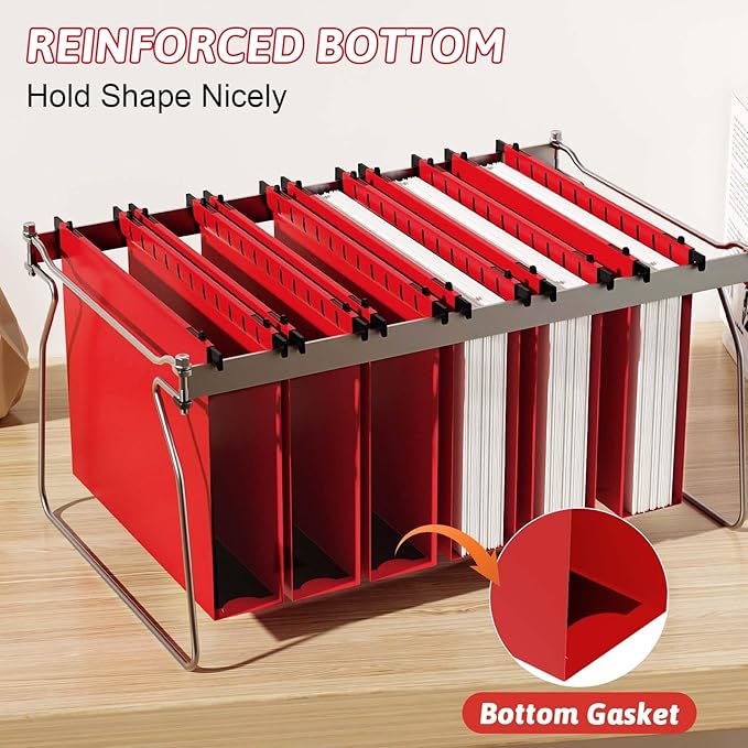 Plastic Hanging File Folder Extra Capacity12 Pack Reinforced Hang Folders with Heavy Duty 2 Inch ExpansionFiling Cabinet Folders Letter SizeHanging Organizer Designed for Bulky Files(Red)