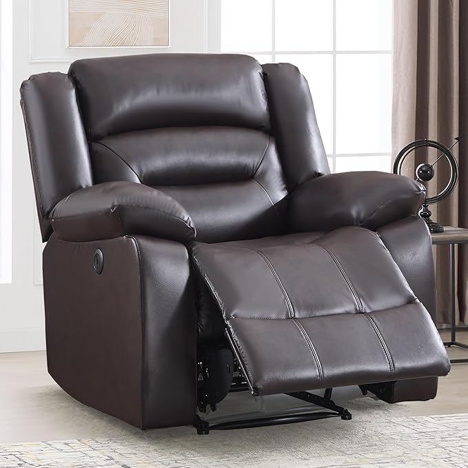 EBELLO Classic Power Recliner Chair Oversized Electric Reclining Chair with Overstuffed Cushion and Back Soft Fabric Adults Single Recliner Sofa for Living Room Set of 2 Brown