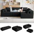 104'' Cloud Modular Sectional Sofa Corduroy L-Shaped Minimalist Couch with Deep Seat Modern 4-Seater Free Combination Sofa for Living Room – No Assembly Required (Black)