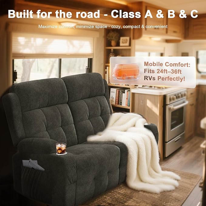 Reclining Loveseat 55.1 RV PU Leather Wall Hugger Recliner Love Seats Sofa with Charging Station Removable Armrest Cup Holder Double Recliners Couch Manual Love Seat for Living Room | Massage Re