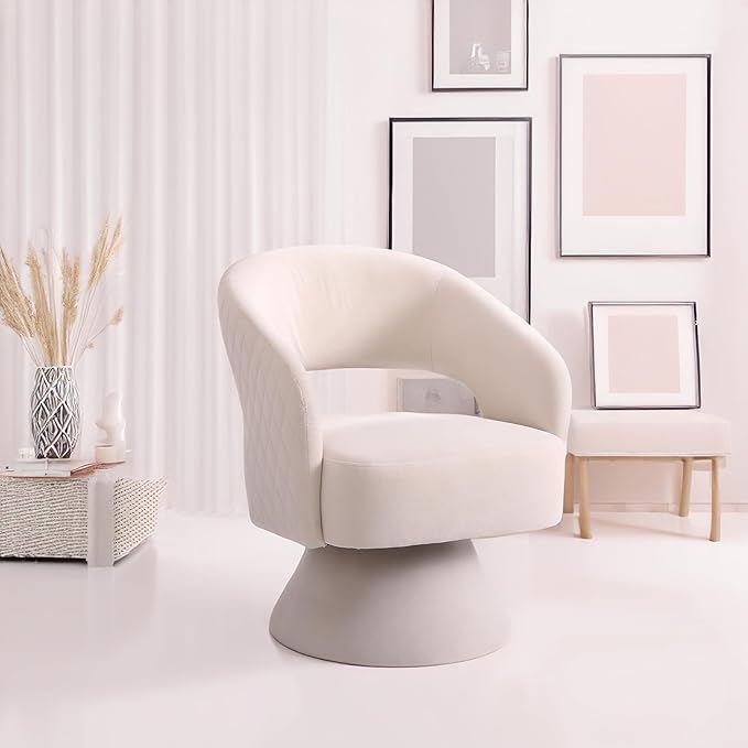 Velvet Swivel Accent Chair Armchair 21.7” Wide Seat Modern Round Barrel Chair in Fabric for Bedroom Reading Waiting Living Room Beige