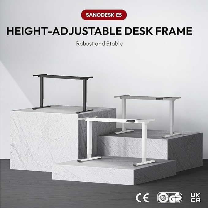 SANODESK Dual Motor 3 Stage Electric Height Adjustable Standing Desk Frame Heavy Duty 220lbs Load Capacity for Home Office (Black Frame Only)