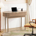 Oval Wood Desk with Drawer39.37 Inch Small Study Work Writing Desk Computer Gaming TableStudent PC Storage MDF Desk for Home Office Bedroom Living Room(Brown)