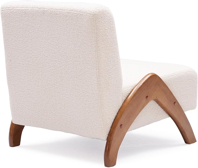 Oversized Accent Chair upholstered armless mid Century Modern Living Room Chair with Wooden Legs for Bedroom/Office/Cafe Sherpa Beige