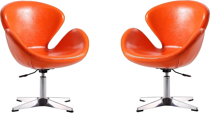 Manhattan Comfort Raspberry Adjustable Swivel Accent Chair with 360° Turn Polished Chrome Base Modern Retro Design Versatile Seat Ideal for Any Room Set of 1 Tangerine