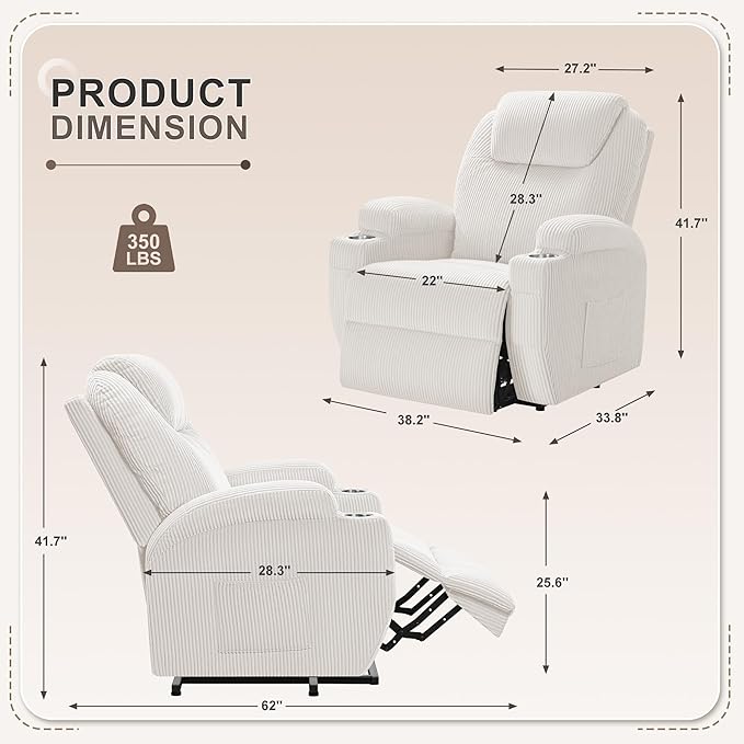 Flamaker Power Lift Recliner Chair Electric Lift Recliner for Elderly Power Lift Recliner Chair with Cup Holders Side Pockets for Living Room (Corduroy Beige)