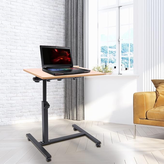 Adjustable Laptop Desk with Lockable WheelsHeight and Angle Adjustable Rolling Laptop StandPortable Mobile Standing Table for Home OfficeFits Laptops up to 15.6 inches