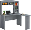 Techni Mobili Modern Hutch L-Shaped Computer Desk Grey