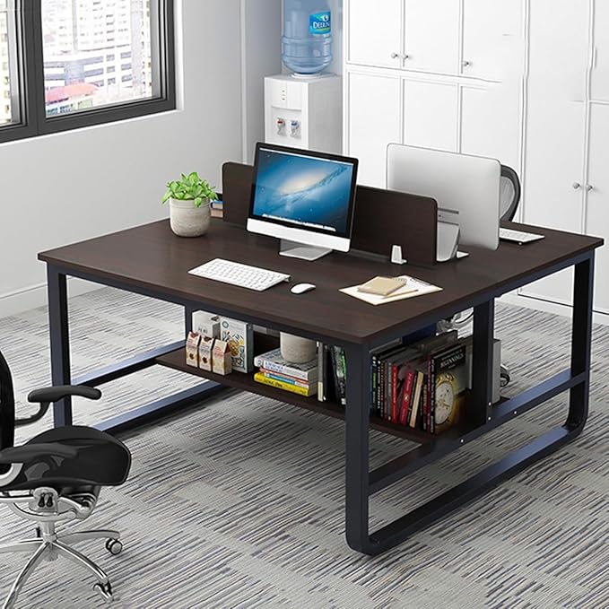 47 Inch Two Person Computer Desk with Partition &amp Shelves Space Saving Home Office Workstation Writing Study Desk for Professionals Students Sturdy Modern Design in White