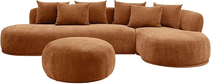 kevinplus 134.63'' Large Sectional Curved Sofa Couch with Chaise Lounge &amp Ottoman for Living Room Oversize L-Shape Modern Sectional Sofa Couch Wood Structure &amp Easy Assembly (Right-Facing O