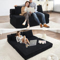 55 Convertible Folding Sofa Bed with 2 Pillows Corduroy Foldable Sleeper Sofa for Adult Floor Couch Bed for Living Room Bedroom No Assembly (Black)