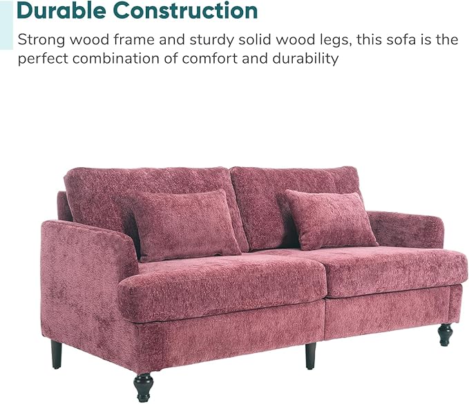 JOYBASE 70 inch Loveseat Sofa Mid-Century Modern Love Seat Couch with Wood Legs Upholstered Comfy Sofa for Living Room Apartment Office Bedroom (Wine Red Chenille)