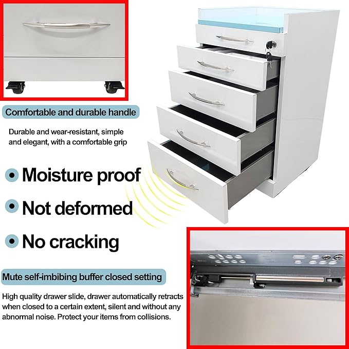 Storage Cabinet Office Mobile File Cabinet 4 Drawers Utility Mobile Lockable Cabinet Stainless Steel Moving Side Cabinet Portable Storage Device with Brake Wheels and 2 Divider Brackets