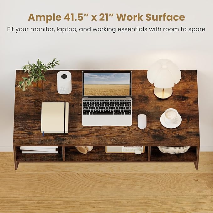 Giantex Wall-Mounted Computer Desk Floating Laptop Desk with 3 Storage Compartments Space-Saving Home Office Workstation Vanity Table for Bedroom Study Living Room (Rustic Brown)