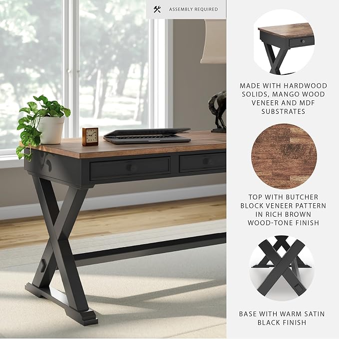 Signature Design by Ashley Wildenauer Farmhouse 1-Drawer 60 Home Office Desk with Keyboard Tray Cord Management and Trestle Base Dark Brown &amp Black