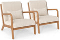 Giantex Modern Accent Chair Corduroy Upholstered Lounge Chair with Rubber Wood Armrests Lumbar Pillow Sponge Padded Seat Cushion Comfy Reading Chair for Living Room Bedroom (2Beige + Brown)