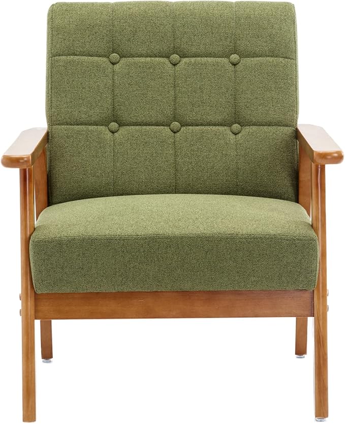 Leisure Chair with Solid Wood Armrest and Feet Mid Century Modern Accent Chair for Living Room Bedroom Studio Chair