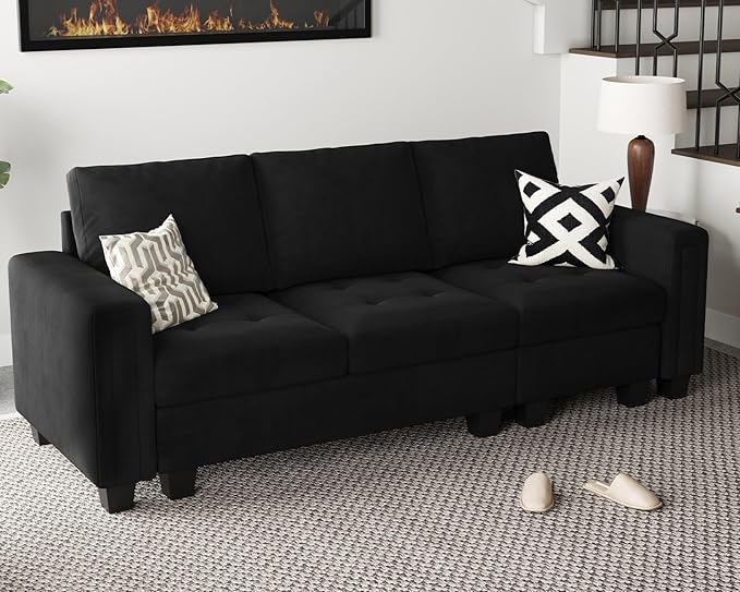 Belffin Velvet Modular Sofa Couch 3 Seater Sofa Couch for Living Room Black