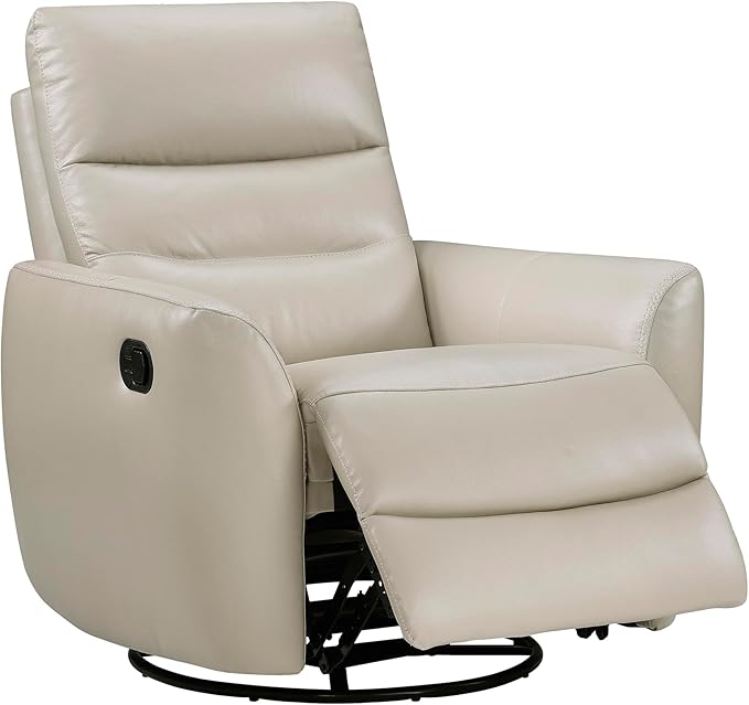 Lexicon 360 Degree Swivel Glider Reclining Chair Manual Tab Pull Recliner Leather Match Swivel Glider Recliner with Plush Foam Sturdy Frame for Living Room/Office/Bedroom Taupe