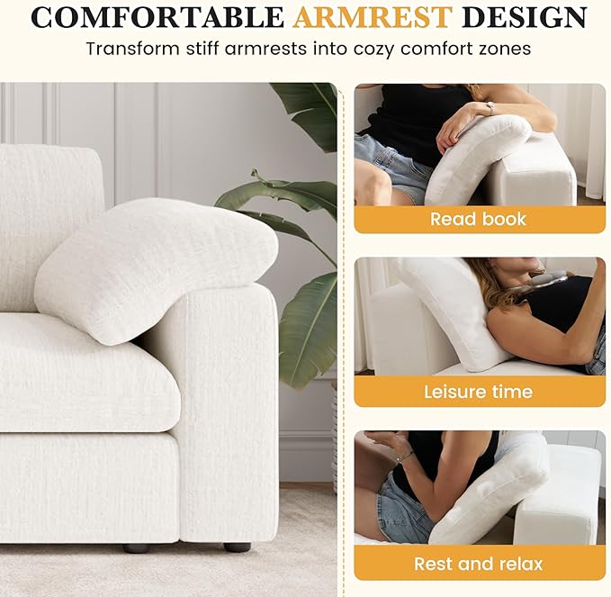 118 Oversized Modular Sectional Sofa L Shaped 3 Seaters with Storage Ottoman Cloud Couch Sofa Set Modern Convertible Chenille Deep Seat Sectional Couches for Living Room White 1 PCS