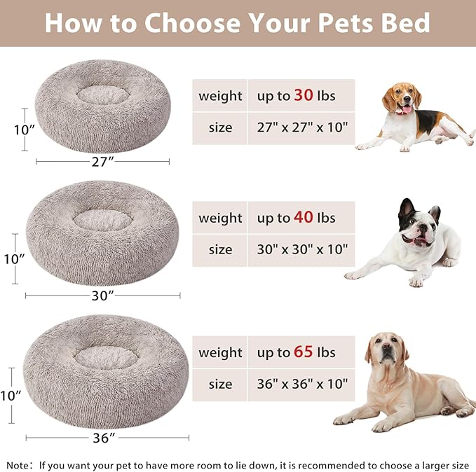 WNPETHOME Calming Dog Beds for Large Dogs Anti-Anxiety Donut Large pet Bed Fluffy Faux Fur Plush Dog BedWarming Cozy Soft Round Lagre Pet Beds for Jumbo Dogs Cat Cuddler Cushion Pad