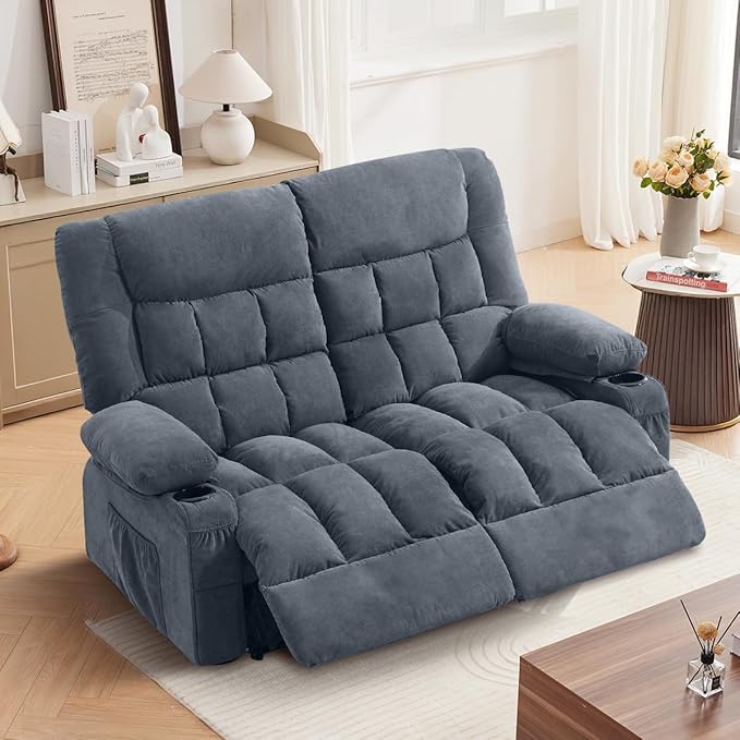 Recliner Loveseat with Cup Holders for Living Room Love Seat Manual Oversized Recliner with Ergonomic Side Pocket for Adult