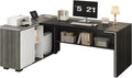 71 L-Shaped Executive Desk with Cabinet Storage Large Office Computer Desk with Storage Shelves Under-Desk Bookshelf CPU Stand Cable Management Business Furniture Workstation (Gray)