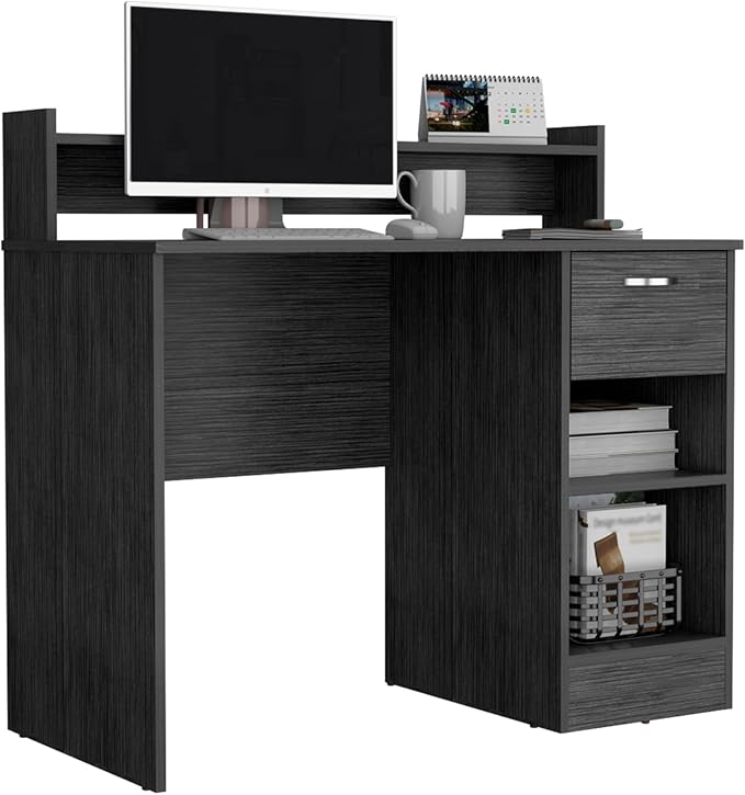 Home Office Desk Computer Desk Delmar with Open Storage Shelves and Single Drawer Smokey Oak Finish