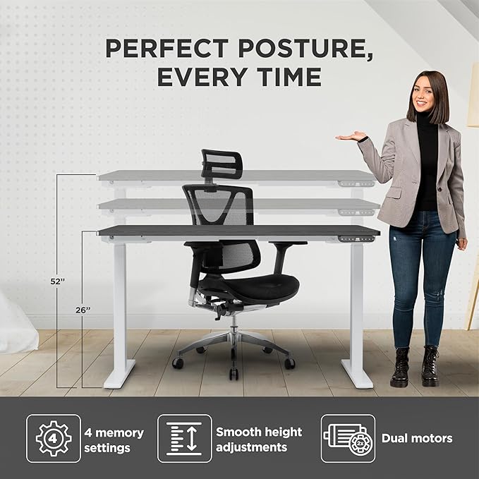 Rise UP Dual Motor Electric Standing Desk 60x30 Black Desktop Premium Ergonomic Adjustable Height sit Stand up Home Office Computer Desk Table Motorized Powered Modern Furniture Small Standup Table