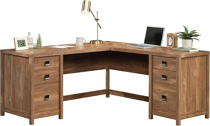 Sauder Cannery Bridge L-Shaped Desk with 6 Storage Drawers Sindoori Mango Finish