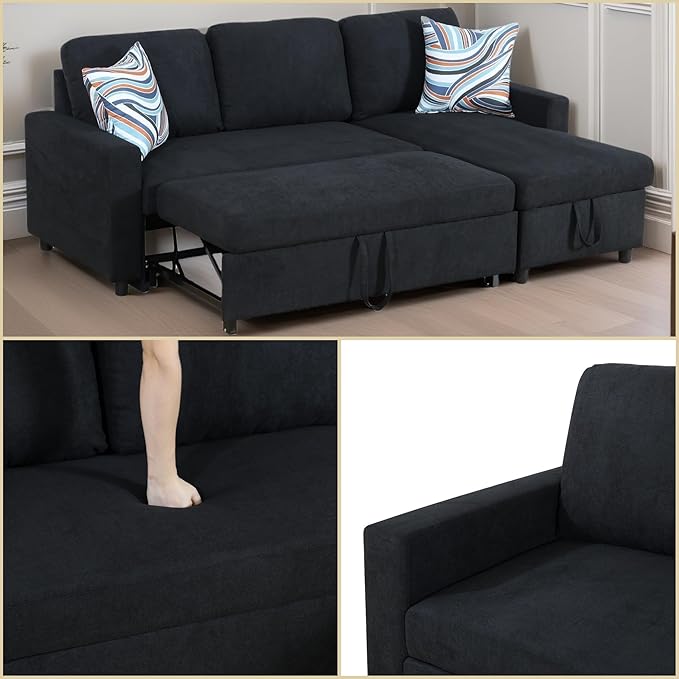 FONTOI Sofa Bed Pull Out Couch Convertible Sectional Sleeper Sofa with Storage Chaise Modern Lounge L Shaped Couch Bed for Living Room Bedroom Small Spaces Blue