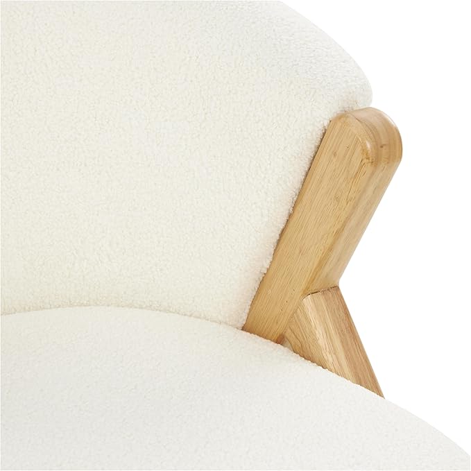 Deco 79 Polyester Living Room Accent Chair Rounded Boucle Side Chair with Angled Wooden Legs Corner Chair 27 x 26 x 28 White