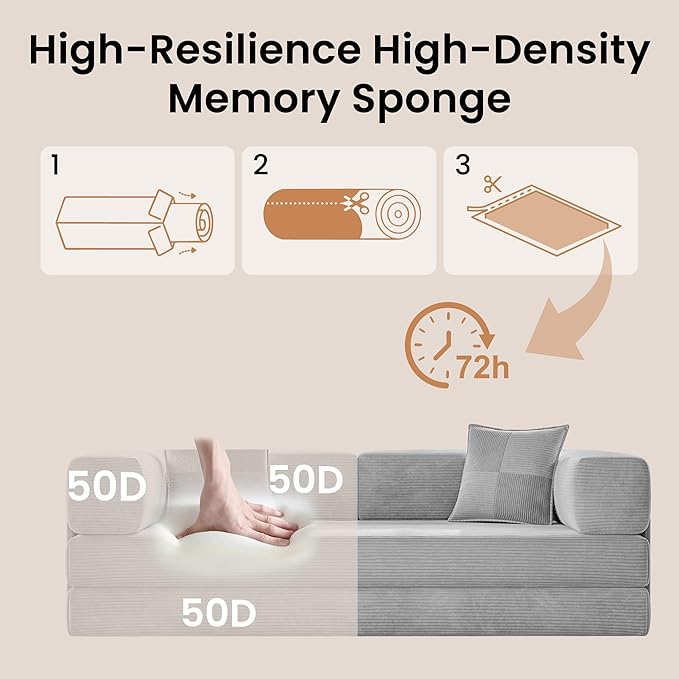Belhome 78.8 Convertible Sofa Bed Futon Sofa Bed with Side Pocket Corduroy Pull Out Futon Sofa Boneless Couch for Living RoomsNo Assembly Required Pewter