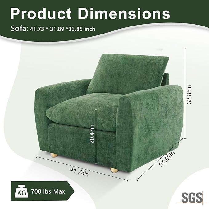 Brelice 2-in-1 Sofa Chair with Removable Arms Deep Seat Ergonomic Accent Chair Plush Chenille Fabric for Modular Living Room Sectional High Resilience