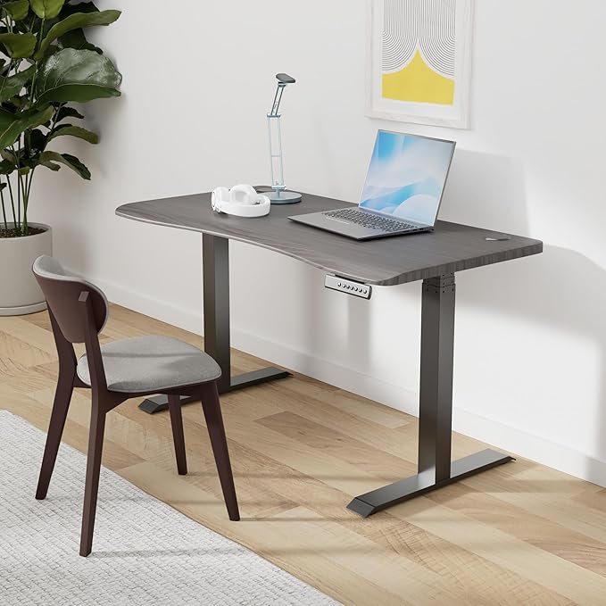 Vari Ergo 54x26 Electric Standing Desk – Height Adjustable Sit Stand VariDesk + Curved Waterfall Edge 4 Memory Settings Quick Assembly Cable Management 200 lb Capacity – Espresso (2 Boxes)