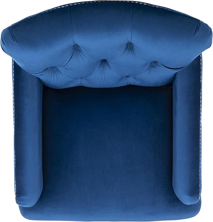 Safavieh Home Colin Navy Velvet and Espresso Tufted Club Chair