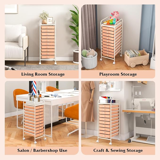 Giantex 10-Drawer Storage Cart w/Universal Wheel Rolling Cart w/Handle Home Organizer Storage Unit w/Removable Drawers Trolley Utility Cart for Kitchen Makeup Living Room Office Play Room