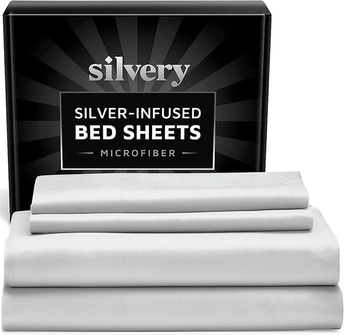 Silvery Silver Infused Bed Sheets Set - Ultra-Soft Temperature-Regulating Fabric with Self-Cleaning Technology™ That Stays Fresh 3X Longer for Hygienic Sleep
