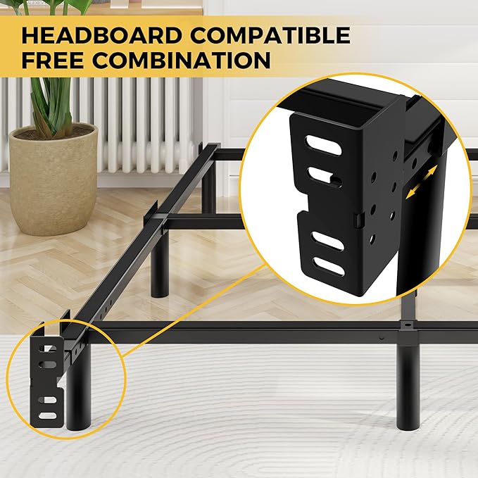 Queen Bed Frame 7 Inch Basics Metal Bed Frame Heavy Duty 9-Leg Base for Box Spring and Mattress Noise-Free Easy Assembly Black