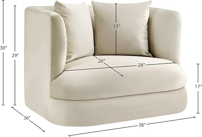 Meridian Furniture 699Cream-C Alder Collection Modern | Contemporary Chair with Ultra Luxe Cream Velvet 460 GSM Velvet Solid Wood Frame 38 W x 36 D x 30 H Cream