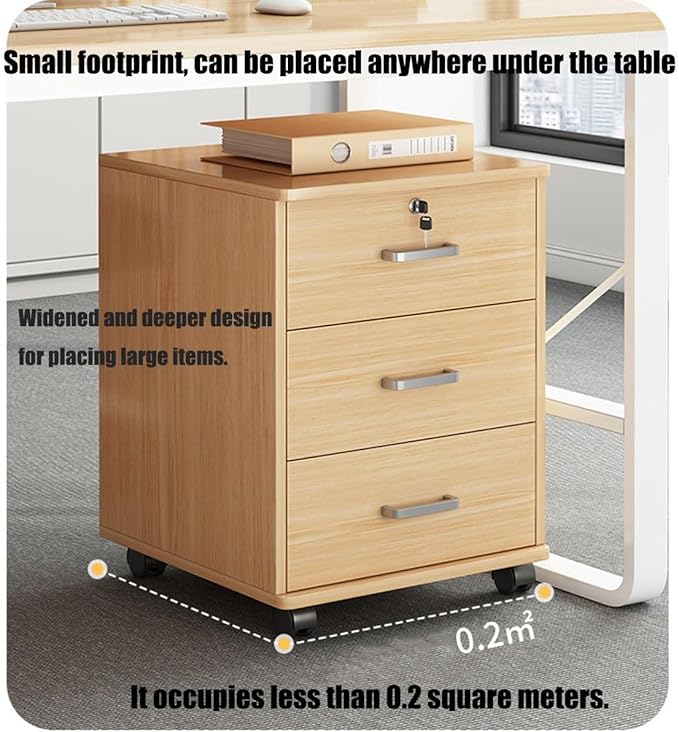 23.2 H Mobile File Cabinet with 3 Storage Drawers Under Desk Rolling File Cabinets for Home Office Storage Wood Rustic Filing Cabinets Narrow File Cabinet Cart Locked(White)