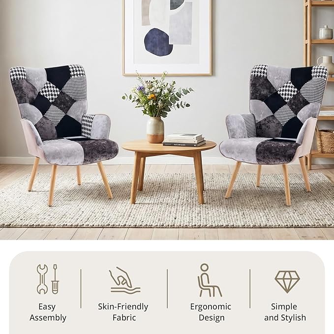 Joysoul Living Room Accent Chair Modern High Back Arm Chair Houndstooth Pattern Bohemian Style Chairs for Bedroom Waiting Room