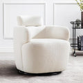 Small Swivel Accent Chair 360°Barrel Boucle Round Modern Armchair Tufted Upholstered Single Sofa Chair with Adjustable Headrest Living Room for Bedroom Office Teddy Sherpa Ivory